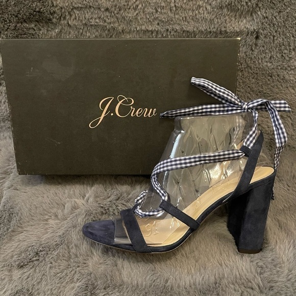 𝅺🎉2xhp🎉‼️nwt ITALIAN MADE‼️J.Crew Navy Gingham Heel‼️ - Picture 1 of 3